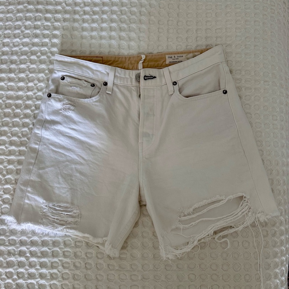 Rag & Bone White Distressed Maya High-Rise Midi Jean Shorts Size 29